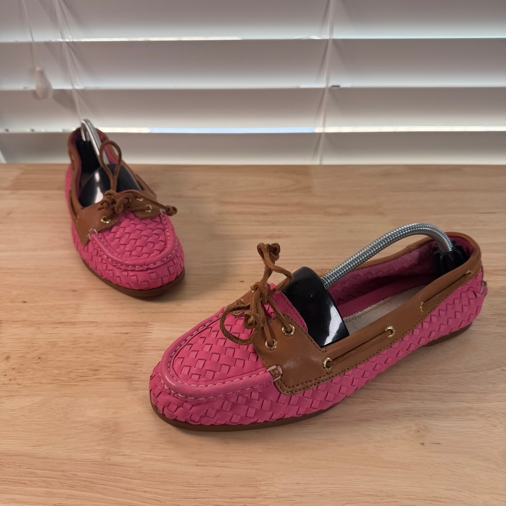 Sperry Top-Sider Audrey Boat Shoes Women's Pink Woven Leather Classic - 8.5M